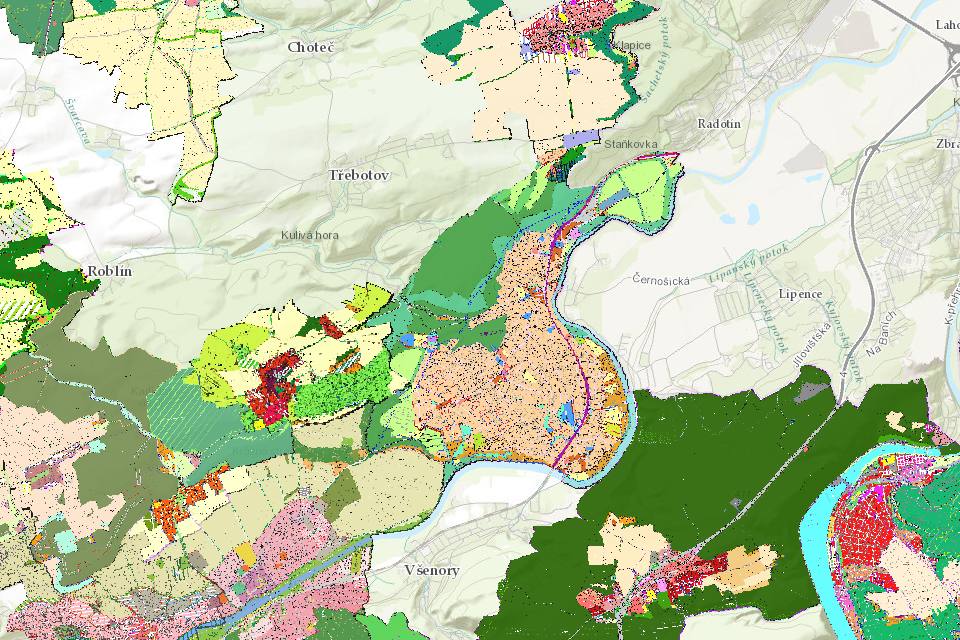 Náhled územního plánu obce Černošice v mapě Mapee