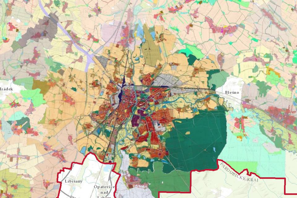 Náhled územního plánu obce Hradec Králové v mapě Mapee