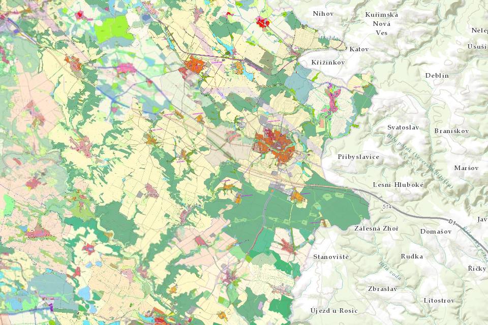 Náhled územního plánu obce Velká Bíteš v mapě Mapee
